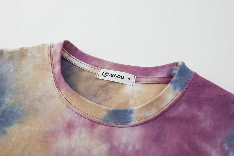 KLIEGOU Men's Hip hop Tie Dye Short Sleeve T-Shirt (K272 Yellow/Purple, Large) - Image 3